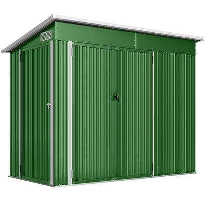 Galvanised Steel Garden Storage Shed | Triple Lockable Access | Double Front Doors & Side Door | Powder-Coated | Ventilation Slots | Sloped Roof | 25kg/m² Snow Load | 234x132x185cm | 2.68m² | Green