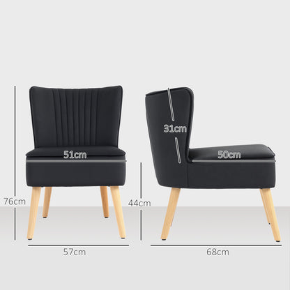 Modern Accent Chair, Fabric Living Room Chair with Rubber Wood Legs and Thick Padding, Black