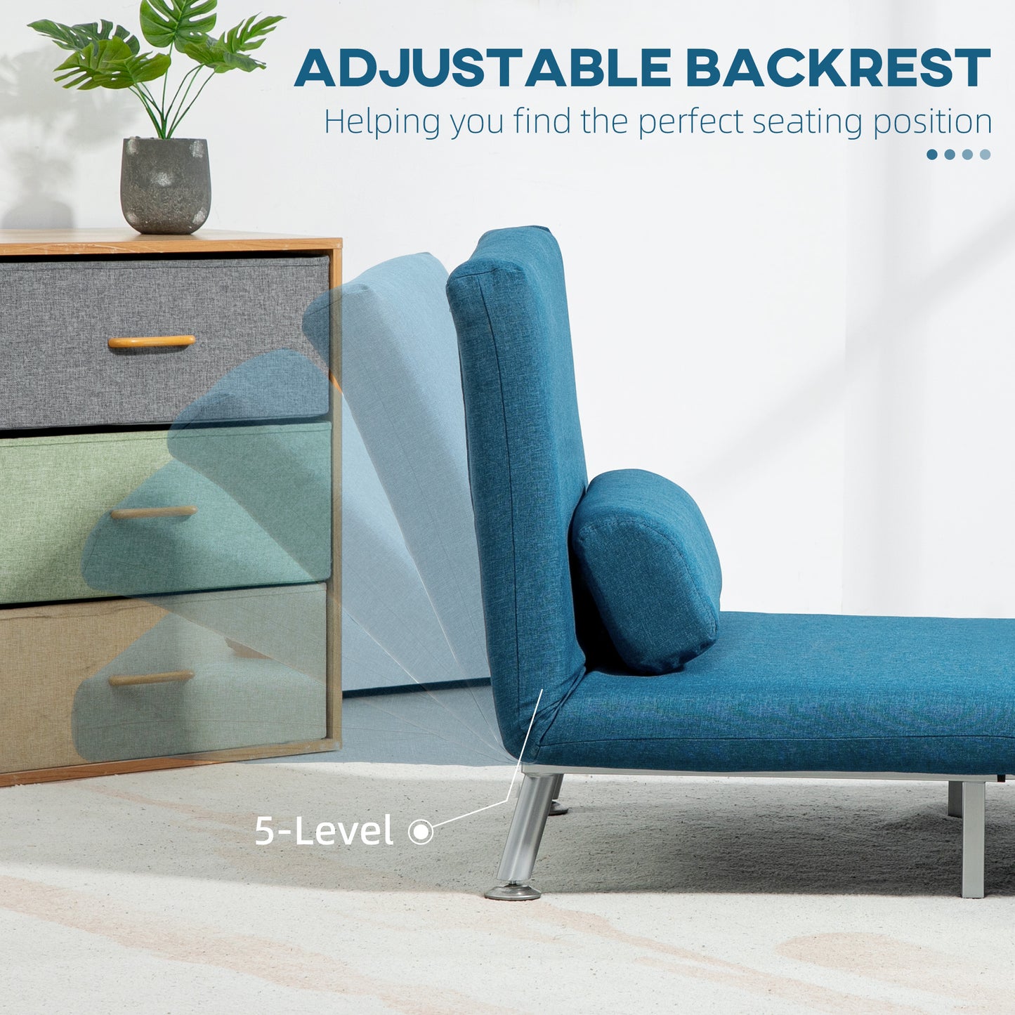 Single Linen-Look Sleeper Sofa Bed Chair - Blue