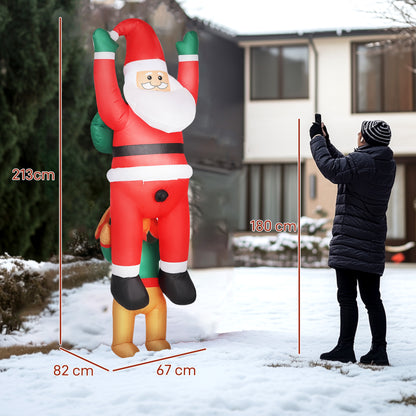 Outsunny 7FT Hanging Christmas Inflatable Santa with Dog, Christmas Blow Up Decoration with Built-in LED Lights for Garden, Indoor Outdoor Home Decor