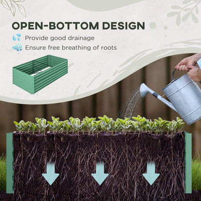 Deep Galvanised Steel Raised Garden Bed | Multi-Reinforced Rods | Protective Coating | Open Bottom | Indoor & Outdoor | 180x90x59cm | Plants Veg Herbs & Flowers | Light Green