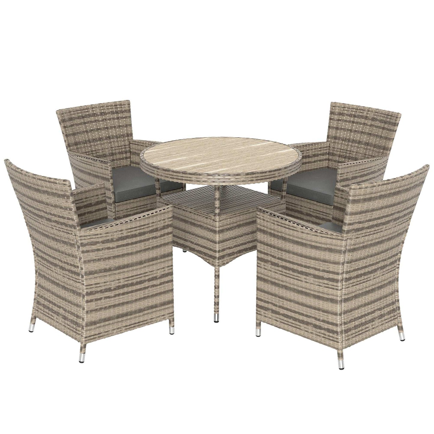 Outsunny Five-Piece Rattan Garden Set, with Two-Tier Table - Grey