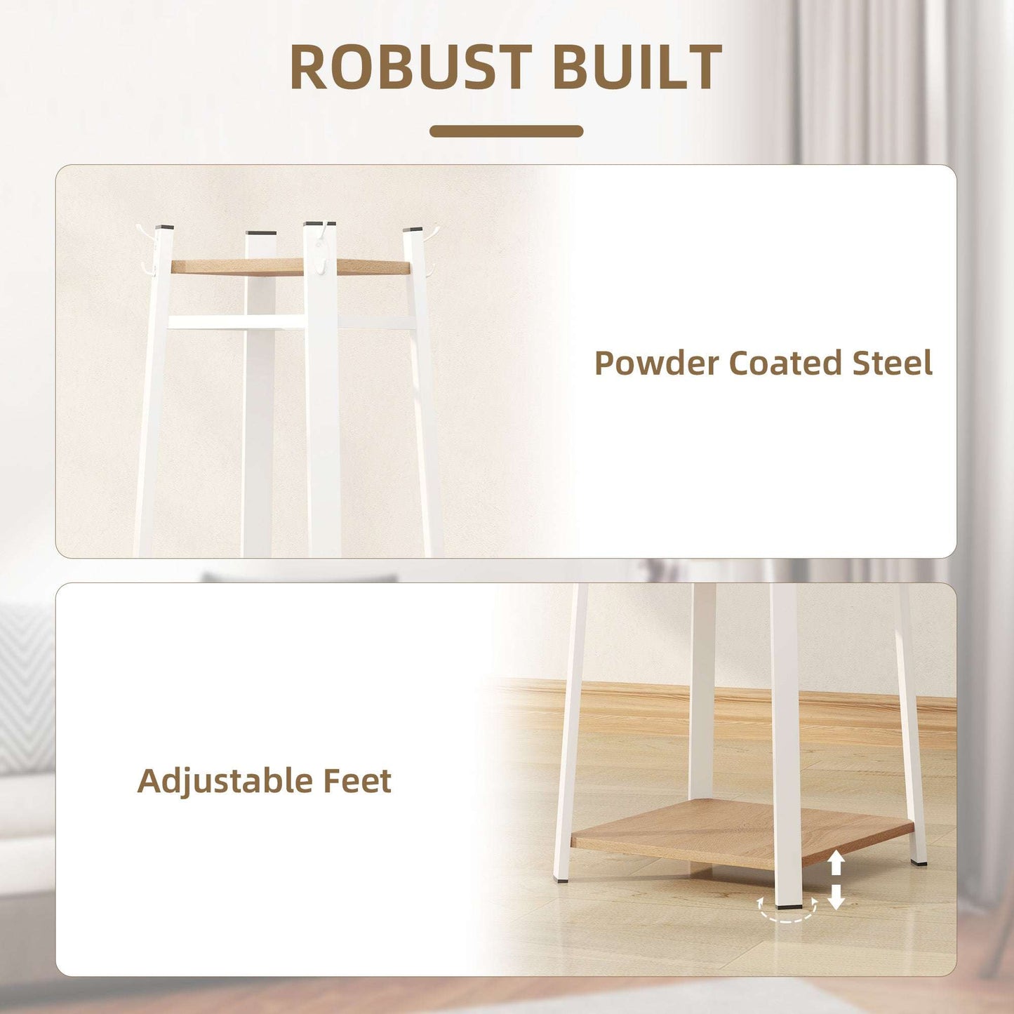 Compact Freestanding Coat Rack Organiser -  White/Oak