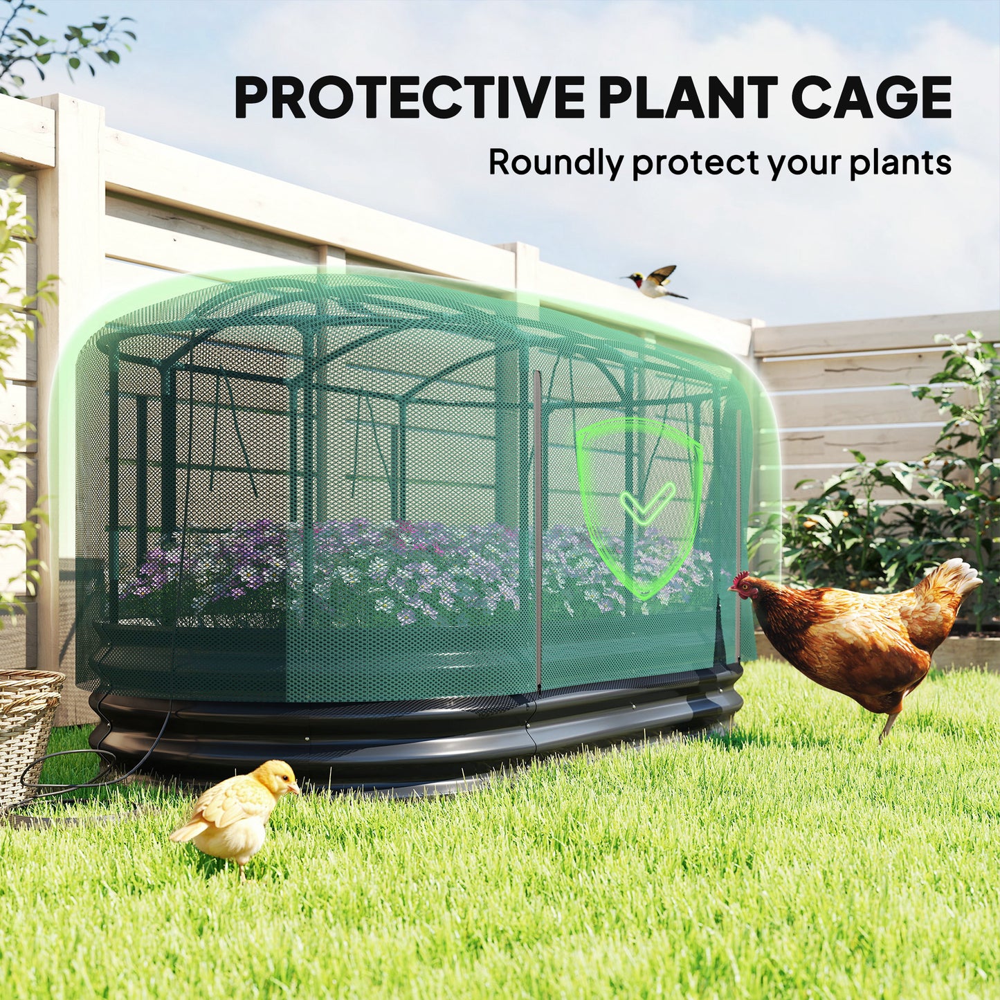 Galvanised Raised Garden Bed Kit with Self Watering System and Mesh Cover, Garden Boxes, 6x3Ft, Dark Grey and Green