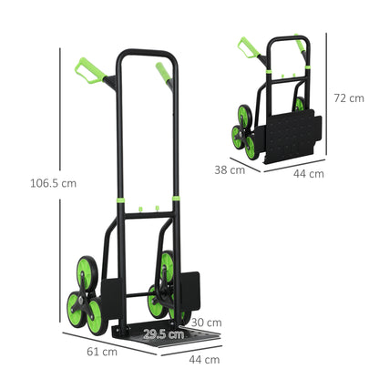 DURHAND Steel Climbing Stairs Trolley Hand Trucks 6-Wheels Foldable Load Cart 120kg, Green / Orange