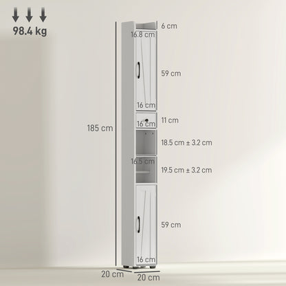 Tall Bathroom Cabinet, Farmhouse Slim Bathroom Storage Cabinet with Barn Doors, Toilet Paper Roll Holder, Drawer and Adjustable Shelves, Narrow Bathroom Storage Unit, 20 x 20 x 185cm, White