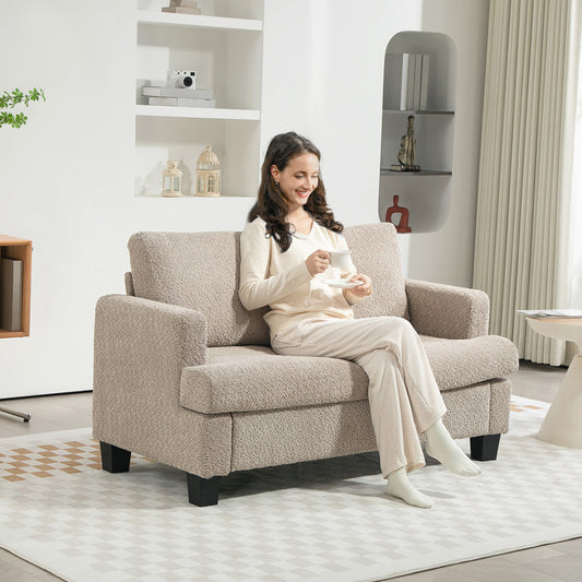 2 Seater Sofa, 138 cm Loveseat Sofa with Removable Back Cushions, Chenille Fabric Small Couch Settee W/ S-springs for Living Room, Bedroom