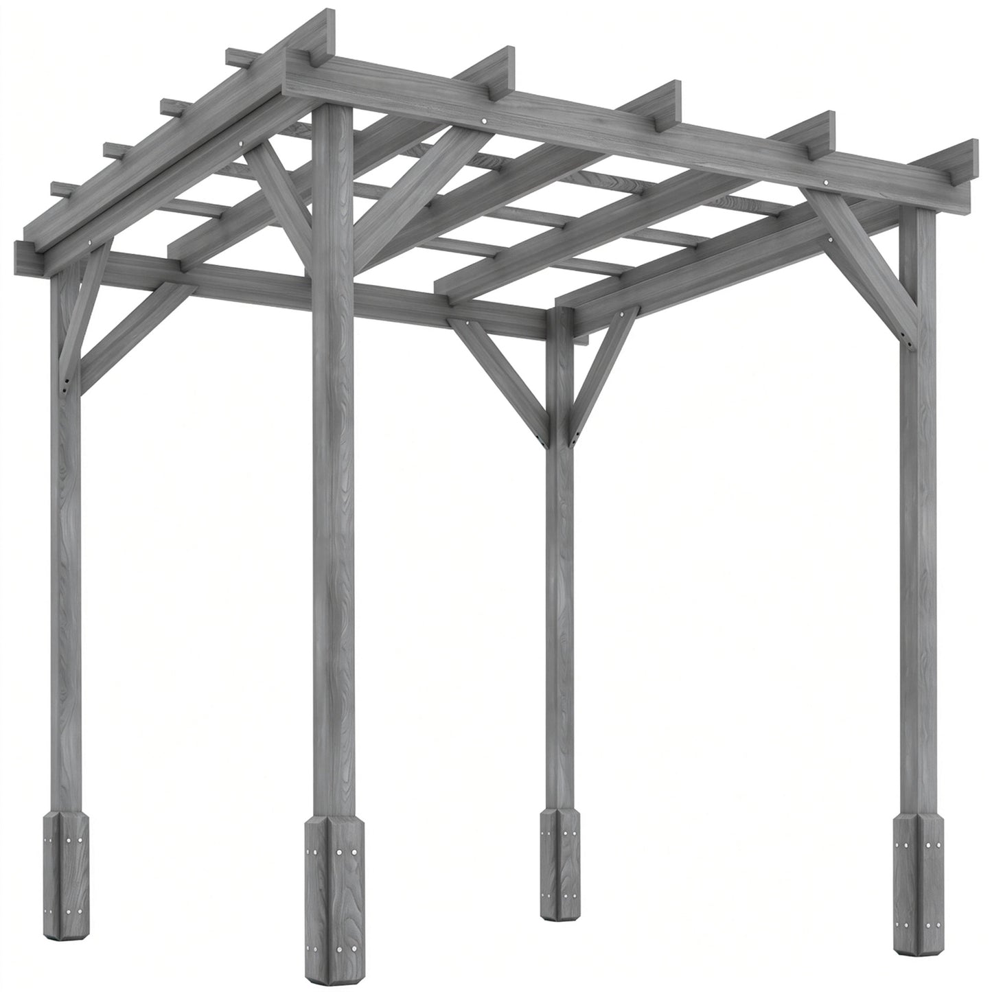 2x2m Wooden Garden Pergola | Fir Wood | Climbing Plants | Anchor Bolts | Windproof Level 6-7 | Grey