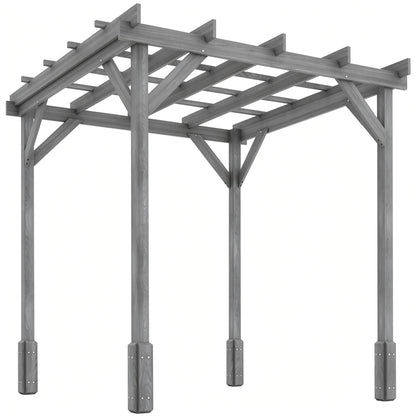 2x2m Wooden Garden Pergola | Fir Wood | Climbing Plants | Anchor Bolts | Windproof Level 6-7 | Grey