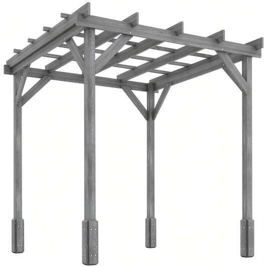 2x2m Wooden Garden Pergola | Fir Wood | Climbing Plants | Anchor Bolts | Windproof Level 6-7 | Grey