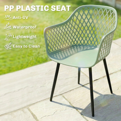 Set of 4 Outdoor Dining Chairs | Diamond Cut-Out Back | Wraparound Armrests | UV-Resistant PP Seat | Powder-Coated Metal Legs | 120kg Capacity | Indoor & Outdoor | 56 x 51 x 84cm | Green