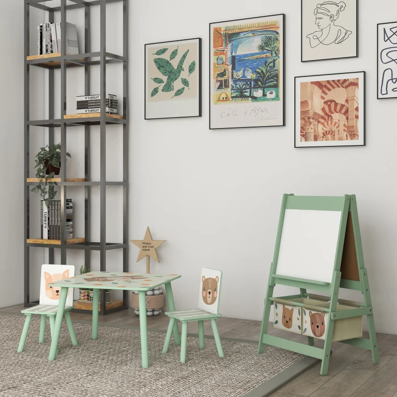 Kids Table and Chair Set And Kids Easel With Paper Roll, Storage Baskets, Kids Activity Furniture Set