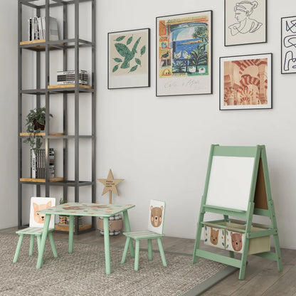 Kids Table and Chair Set And Kids Easel With Paper Roll, Storage Baskets, Kids Activity Furniture Set