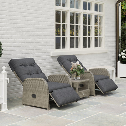 Outsunny 2 Seater Patio Rattan Wicker Chaise Lounge Sofa Set w/ Cushion for Patio Garden Porch, Grey