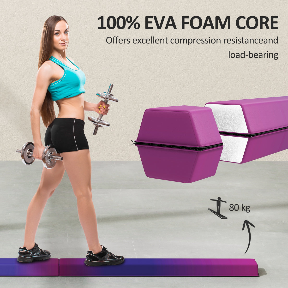 SPORTNOW Folding Gymnastics Floor Balance Beam | Blue & Pink | 236x10cm | Folds to 120cm | EVA Foam Core | 10cm Top 15cm Anti-Slip Base | Hook & Loop | 80kg | Age 3+ | Home Gym