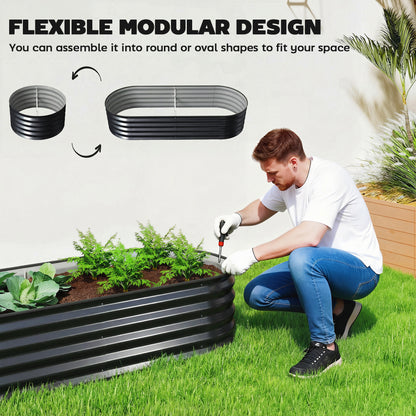 Set of 2 Galvanised Steel Raised Garden Beds | Open Bottom | Rubber Seal Top | 4 Protective Corners | Metal Plant Stakes | Easy Assembly | 150x60x30cm | Dark Grey