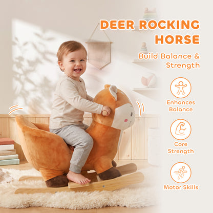Rocking Horse Ride-On Toy | Brown Deer Design with Sounds, Safety Belt & Rocking Stoppers | 12-36 Months | 25 kg