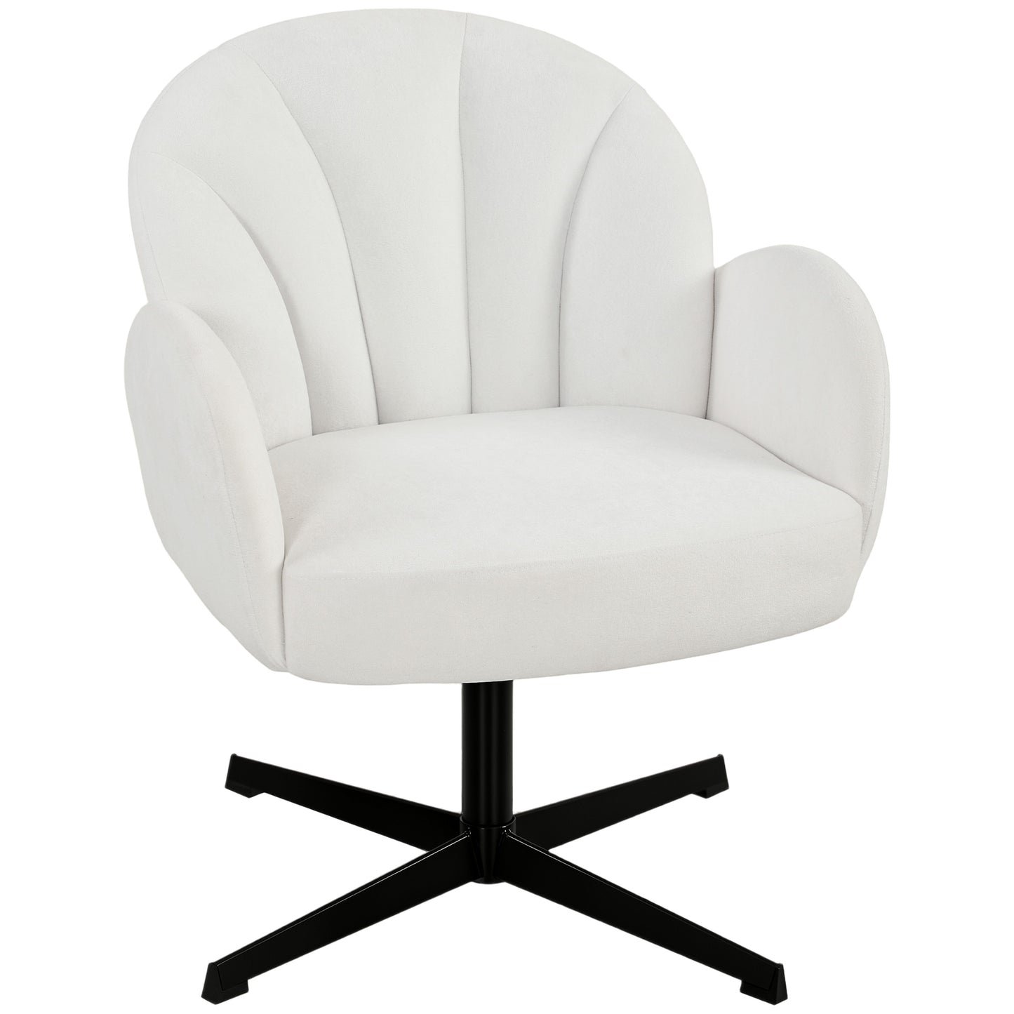 Shell-Shaped Swivel Accent Chair | 360° Swivel | 11cm Spring-Packed Seat | Velvet-Feel Fabric | Metal Base | Plastic Floor Pads | 120kg | 64.5x68x80cm | Cream
