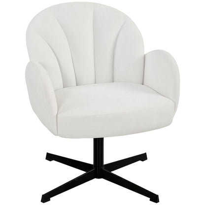Shell-Shaped Swivel Accent Chair | 360° Swivel | 11cm Spring-Packed Seat | Velvet-Feel Fabric | Metal Base | Plastic Floor Pads | 120kg | 64.5x68x80cm | Cream