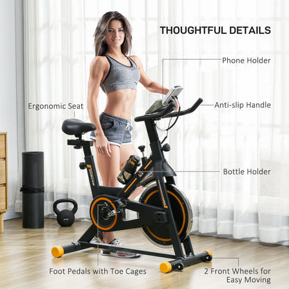 Exercise Bike, Indoor Cycling For Home Use, Stationary W/ LCD Display Heart Rate Sensor, Static Fitness Bike, Gym, Office, Cardio Workout, Orange