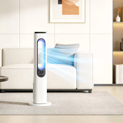 Bladeless Tower Fan | 35dB Sleep Mode | 50° Oscillation | 3-Colour LED | 15hr Timer | Remote | White