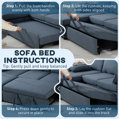 Corner Sofa Bed, L Shaped Sleeper Sectional Sofa with Reversible Storage Chaise, Blue / Grey