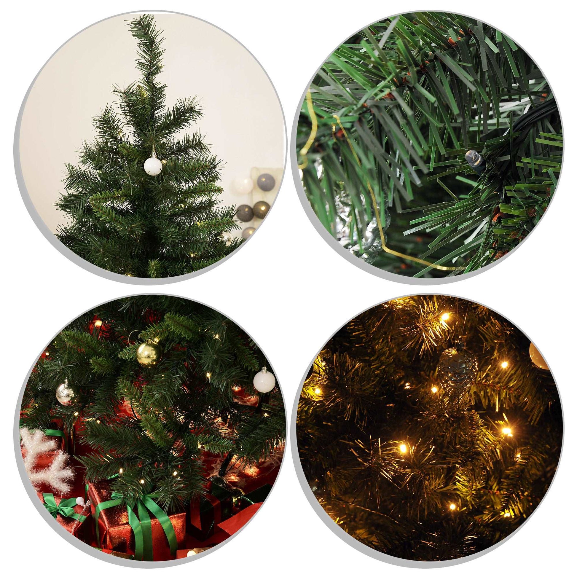 1.8m 6ft Pre Lit Christmas Tree 200 LED Holiday Décor With Decorative Balls Ornament Metal Stand