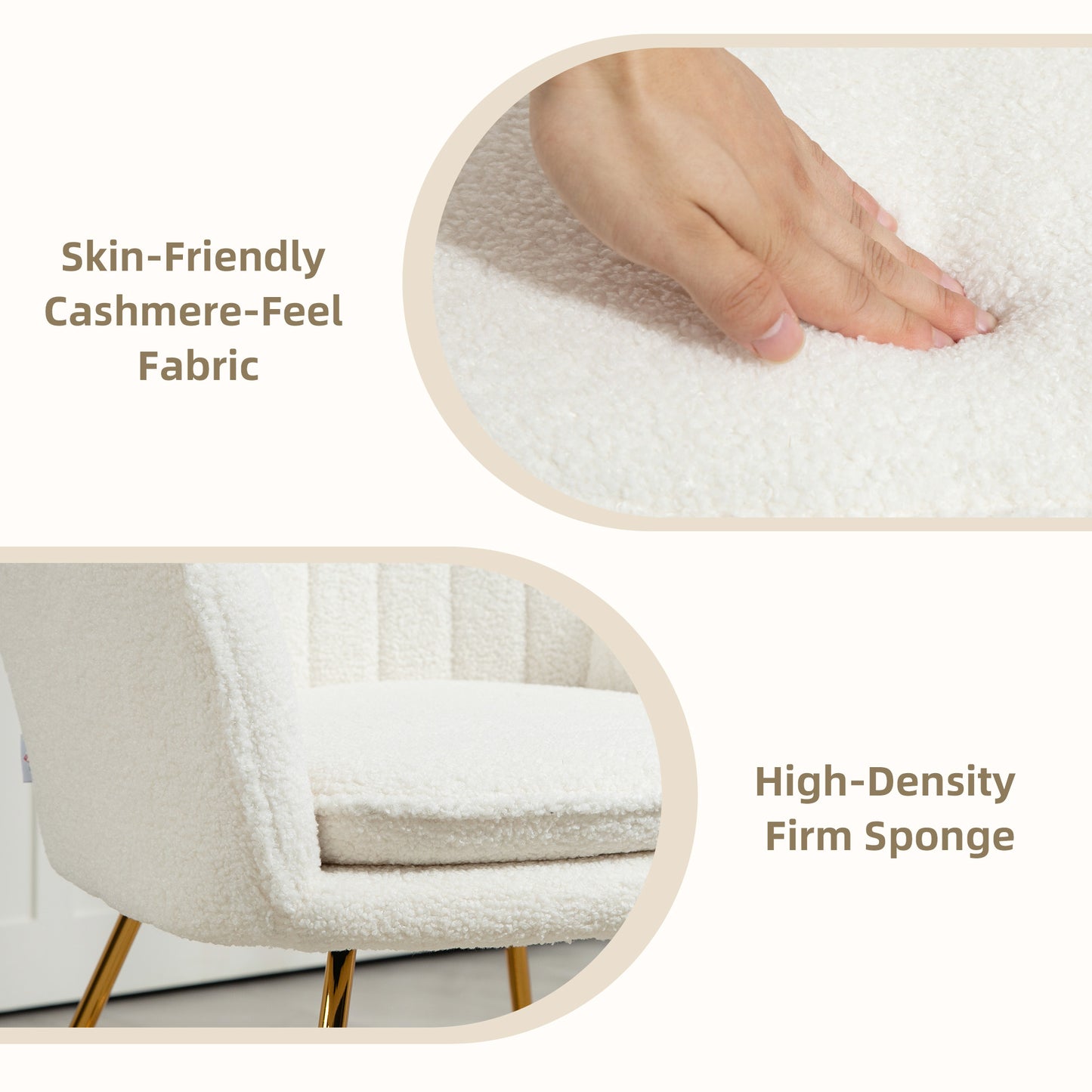 Modern Accent Chair Set of 2, Cashmere Tufted Armchair with Padded Seat, Occasional Bedroom Chair with Cross Steel Legs - Cream White