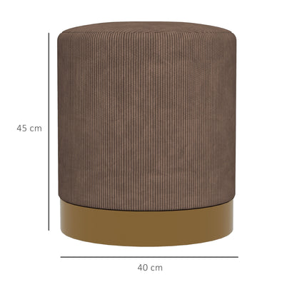 Corduroy Fabric Round Footstool, Modern Upholstered Foot Stool for Living Room, Entryway, Light Brown