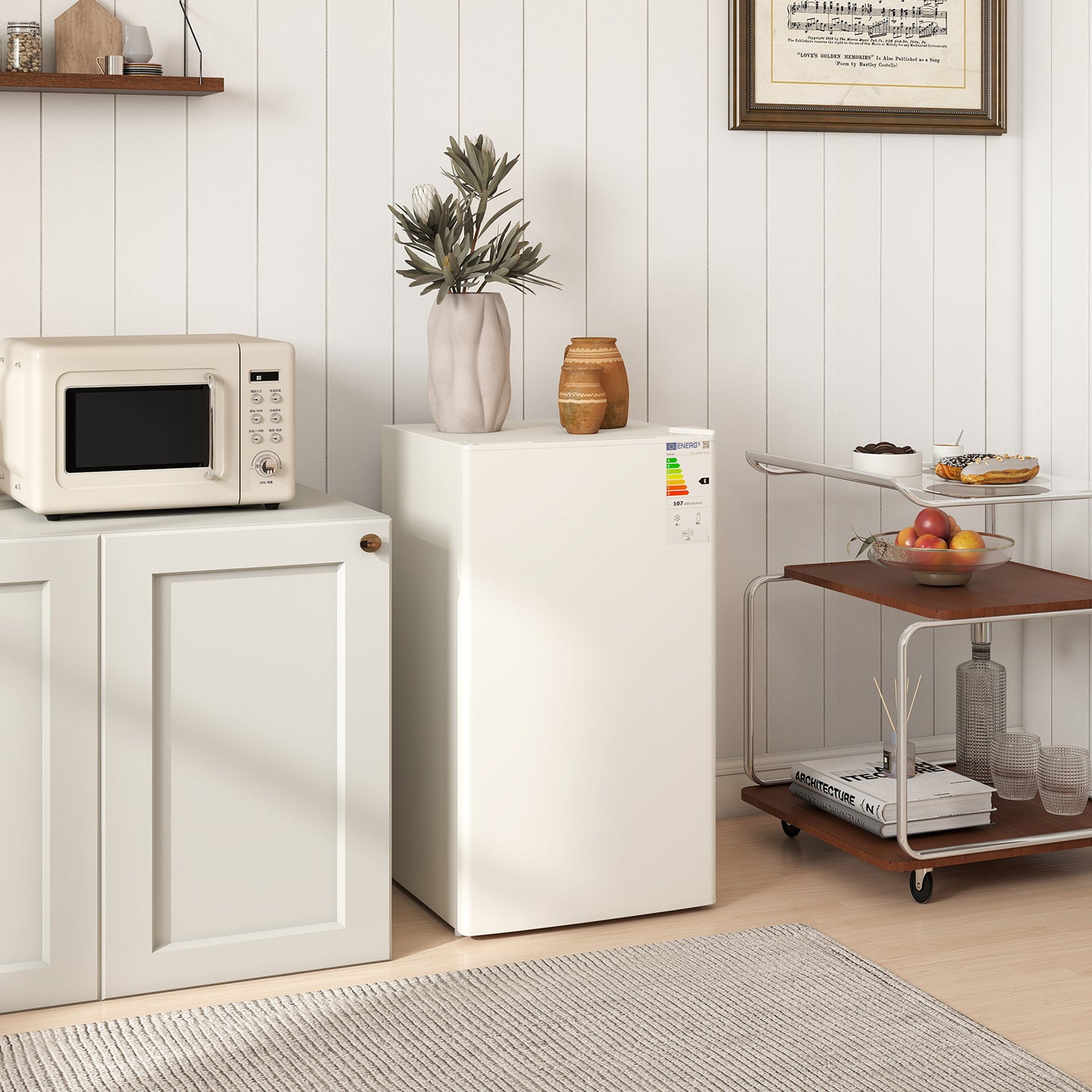 91 Litre Freestanding Under Counter Fridge Freezer, Small Fridge with Chiller Box, Adjustable Thermostat, 47.5cm Wide, Beige