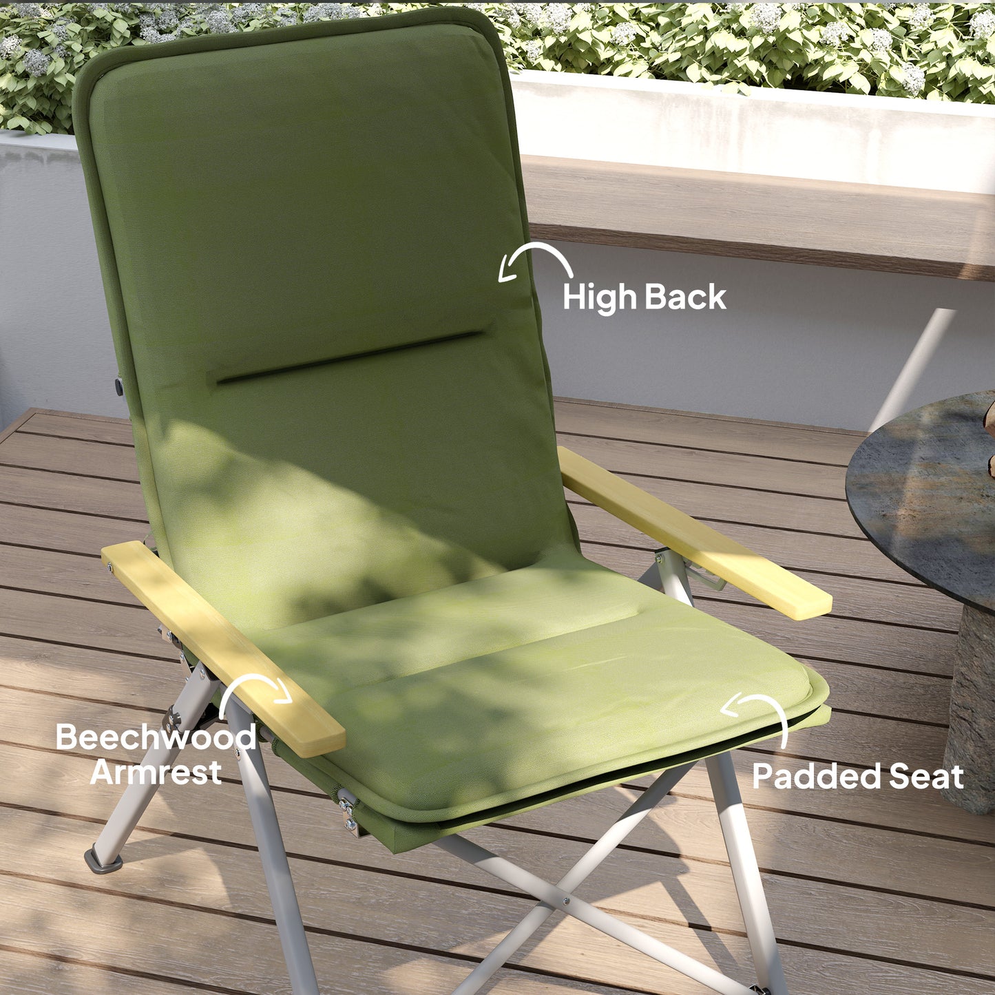 Portable Camping Chair for Adults, High Back Folding with Padded Seat and Carry Bag, Outdoor Recliner for Hiking, Fishing, Beach and Picnic, Green