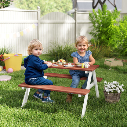 Kids Wooden Picnic Table & Bench Set | Ages 3-8 | EN71 Tested | Weatherproof | Brown