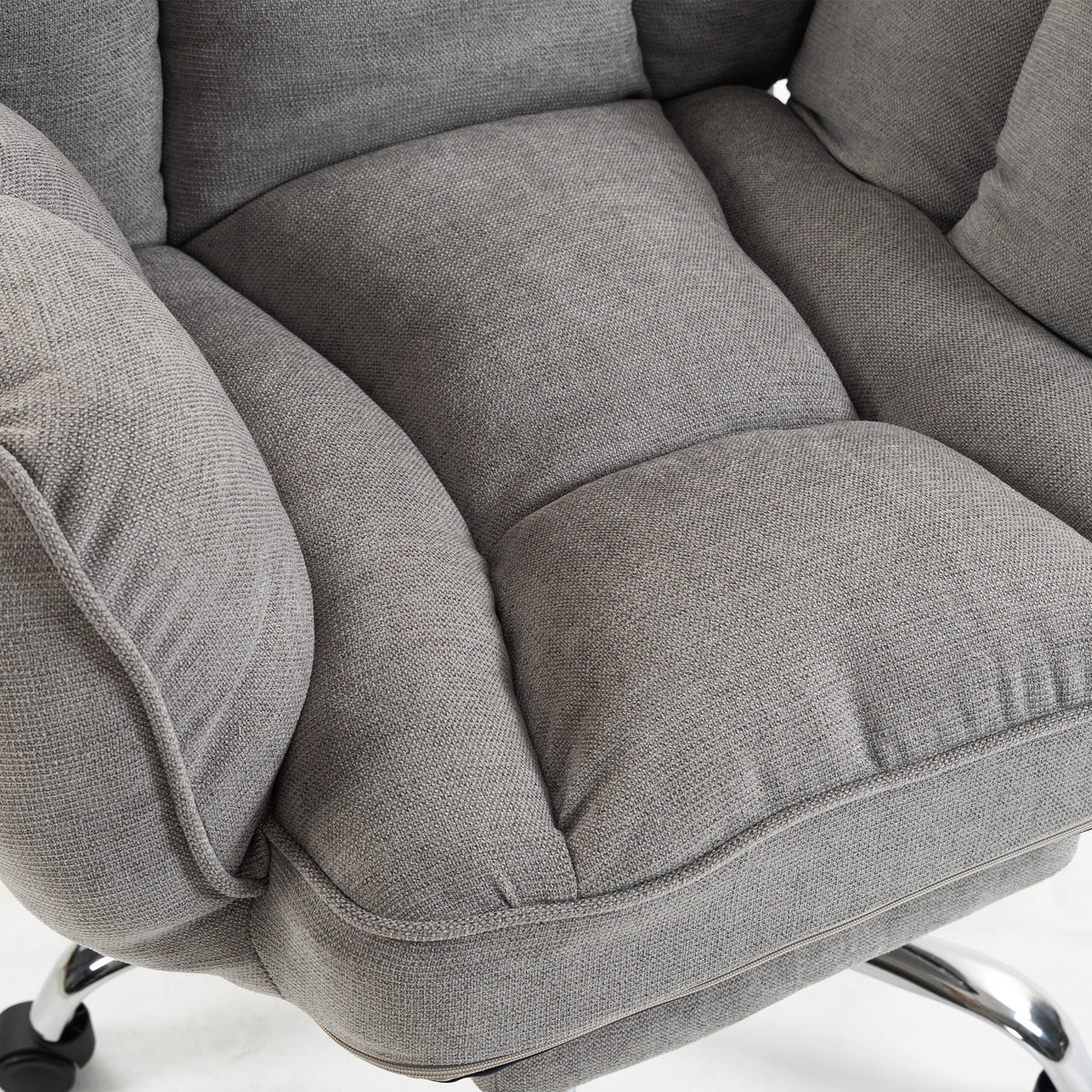 Reclining Office Chair | Grey Linen-Look Fabric & Pocket-Sprung Seat | 135° Recline, Pull-Out Footrest & 5-Position Flip-Up Arms | Height Adjustable
