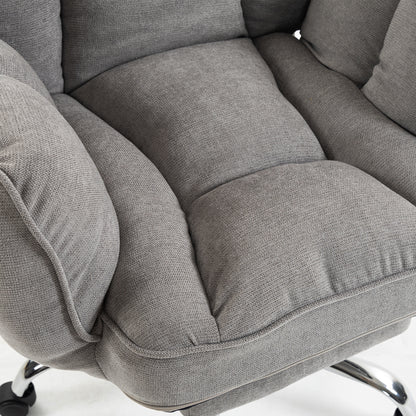Reclining Office Chair | Grey Linen-Look Fabric & Pocket-Sprung Seat | 135° Recline, Pull-Out Footrest & 5-Position Flip-Up Arms | Height Adjustable