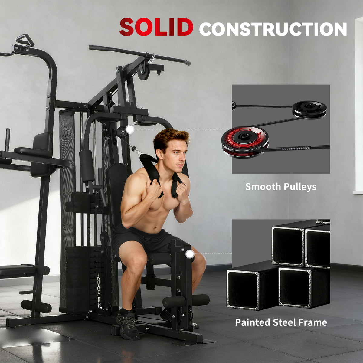 All-in-One Home Gym Machine | Power Cage with 69 kg Weight Stack, Lat Pulldown, Chest Press, Leg Press & Pull-Up Station | 120 kg Capacity | Black