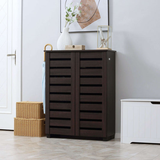 5-Tier Narrow Shoe Cabinet with Adjustable Shelves - Dark Brown