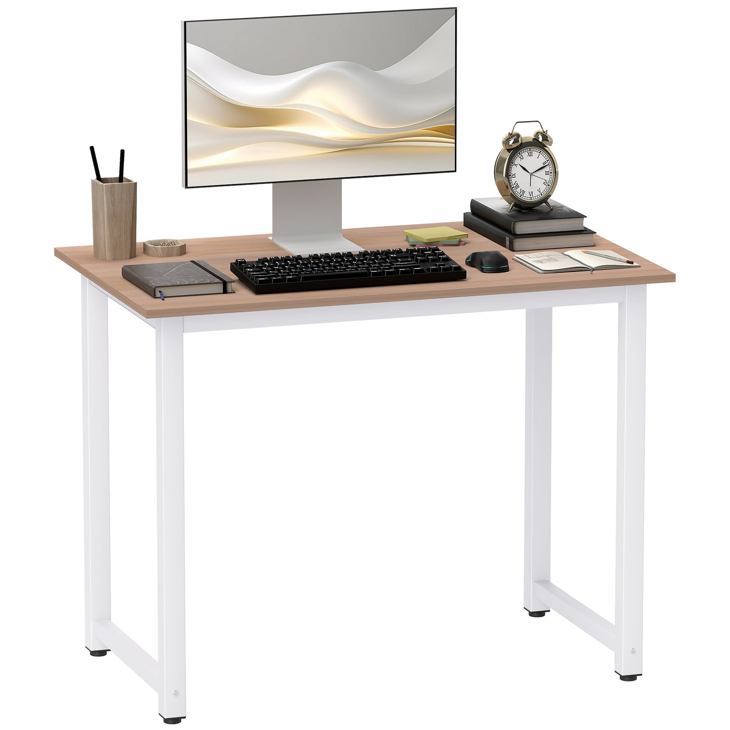 Computer Desk, Writing Table, 100 x 60 x 76cm Workstation for Home Office, Study with Metal Frame, Simple Assembly, White