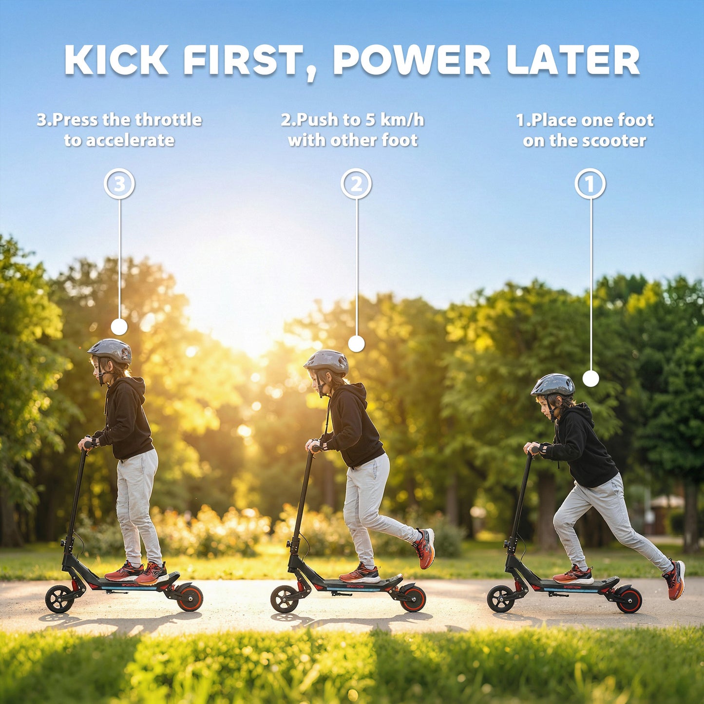 Electric Scooter for Kids, Foldable E Scooter for Age Age 6+ with LED Display, RGB lights, Up to 16km/h