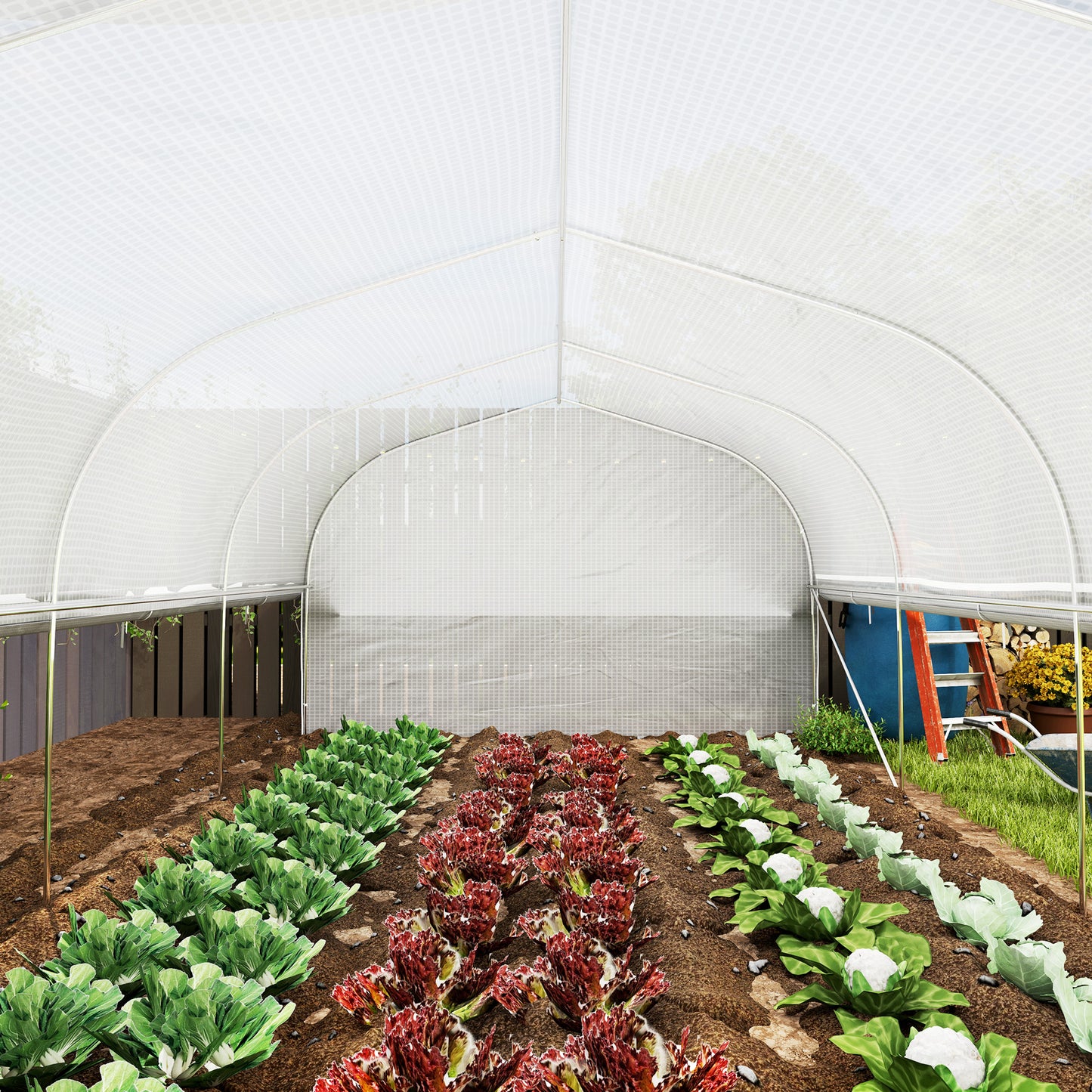 6 x 3 x 2m Walk-in Polytunnel Greenhouse, Zipped Roll Up Sidewalls, Mesh Door, 8 Mesh Windows, Tunnel Warm House Tent, Complimentary Plant Labels and Gloves, White