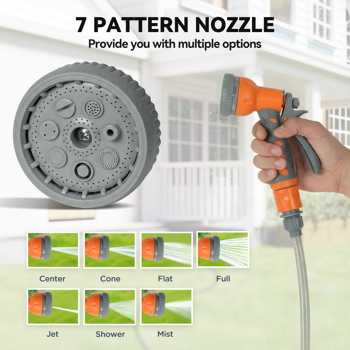 10m Wall Mounted Auto Rewind Garden Hose Reel | 7 Pattern Spray Nozzle | 180° Swivel Bracket | 10 Bar | Orange