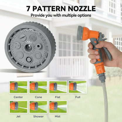 10m Wall Mounted Auto Rewind Garden Hose Reel | 7 Pattern Spray Nozzle | 180° Swivel Bracket | 10 Bar | Orange
