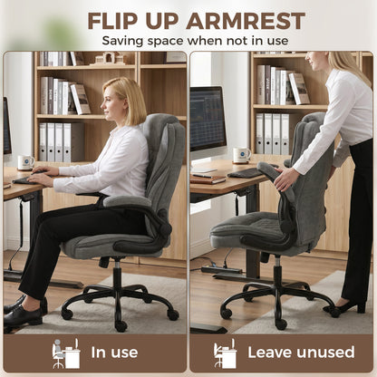 Ergonomic Office Chair | Flip-Up Armrests | Pocket Springs | Class 3 Gas Lift | Linen-Look Fabric | Diamond Pattern | Dark Grey / Beige