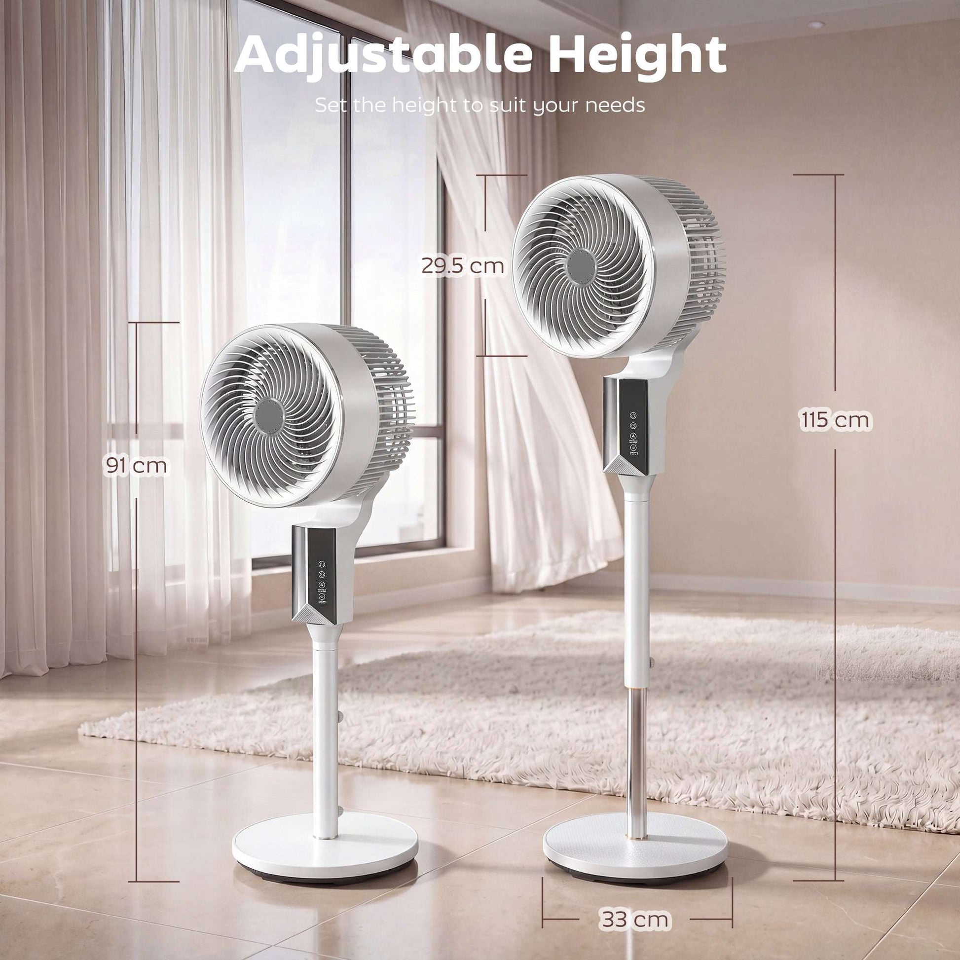 Pedestal Standing Fan | 20dB Sleep Mode | 8 Speeds | 17.1m³/min Airflow | 85° Oscillation | Aromatherapy Pad | Detachable Grill | 5m Remote | 12H Timer | 60W | 115cm | White