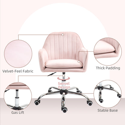 Retro Vintage Style Velvet-Feel Tub Office Chair, with Seat Cushion - Pink