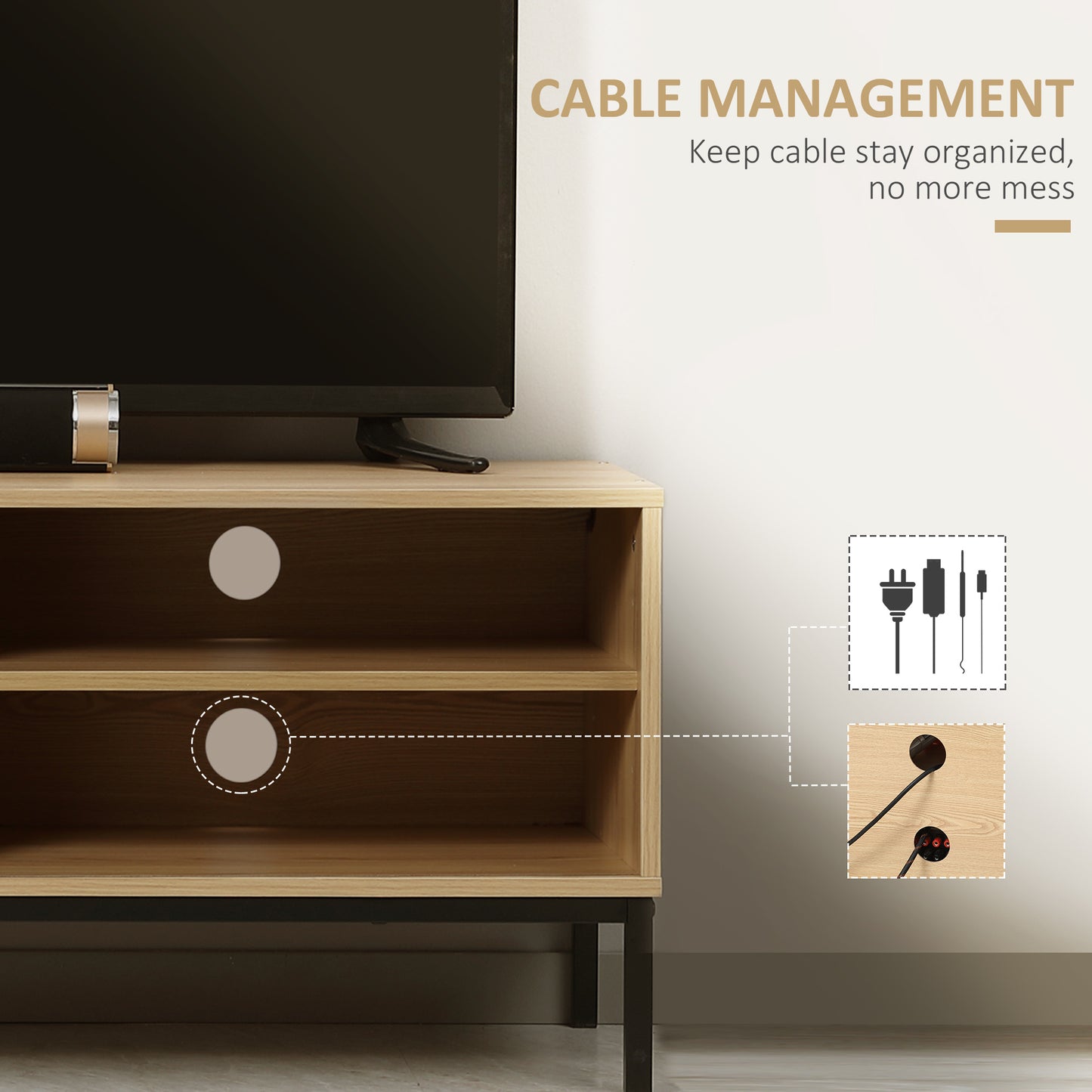 Retro TV Stand Cabinet for TVs up to 50", TV Unit with 3 Compartments, Cable Management, TV Cabinet with Sliding Door for Living Room