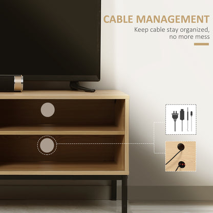 Retro TV Stand Cabinet for TVs up to 50", TV Unit with 3 Compartments, Cable Management, TV Cabinet with Sliding Door for Living Room