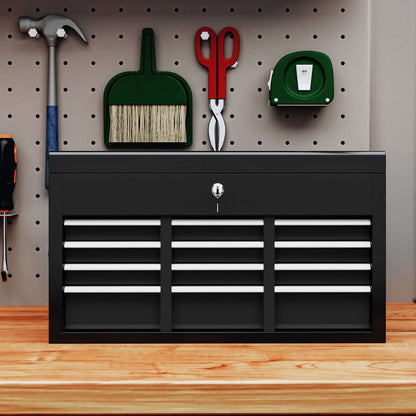 6 Drawer Tool Chest, Lockable Metal Tool Box with Top Case, Ball Bearing Runners, Portable Toolbox, 600mm x 260mm x 340mm, Black