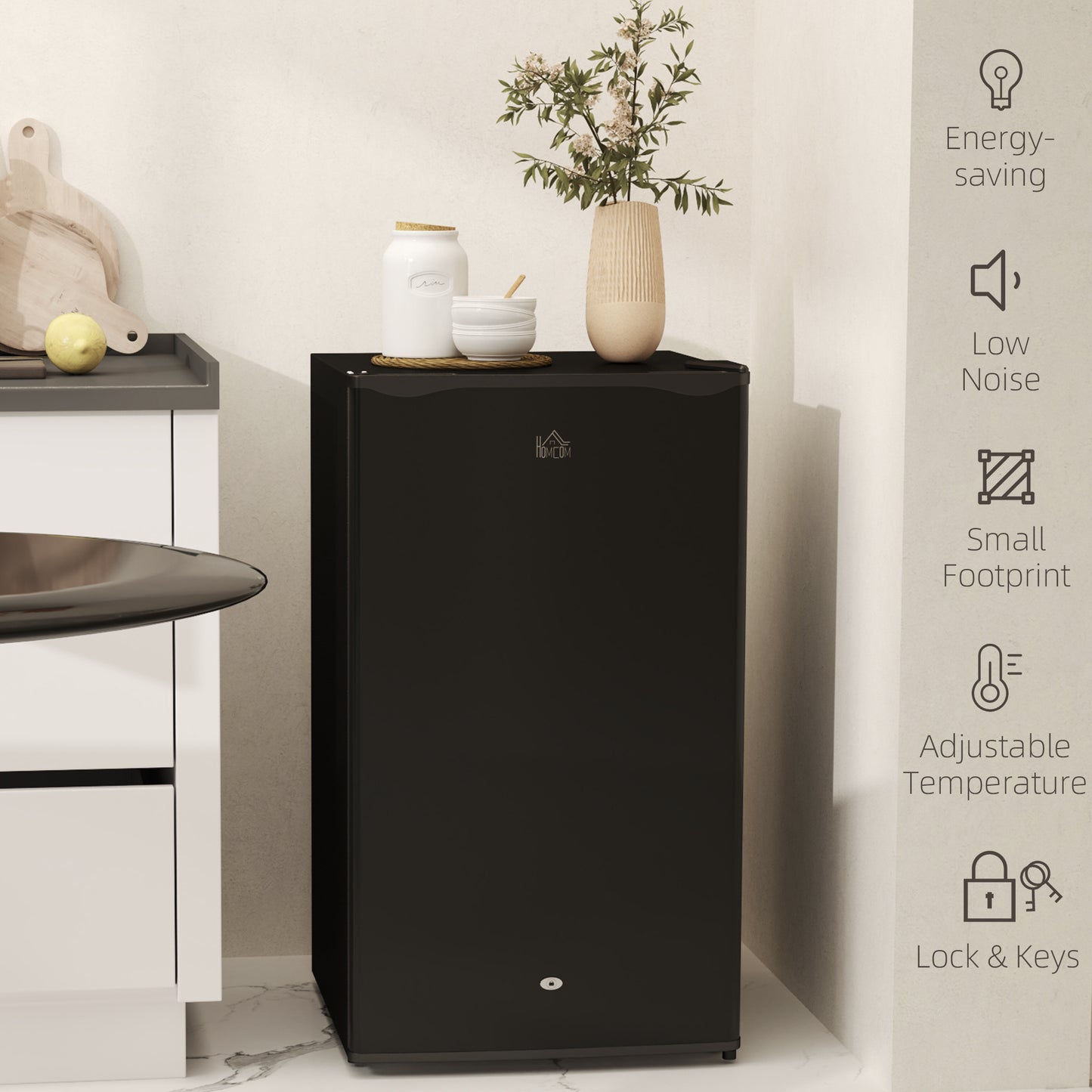 91L Freestanding Under-Counter Fridge Freezer with Lock - Black