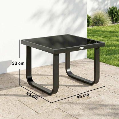 Outdoor Garden Coffee Table | Tempered Glass Top | Powder Coated Metal Frame | Adjustable Feet | 45x45x33cm | 30kg | Black