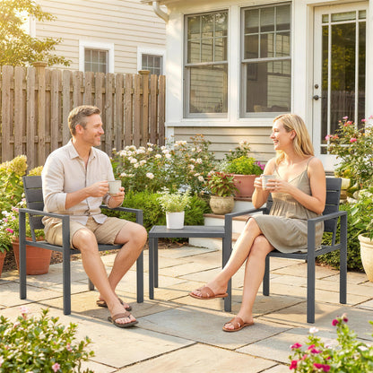 3 Piece Garden Bistro Set | 2 Chairs & Table | HDPE Surfaces | Powder Coated Steel Frame | Weather Resistant | 120kg | Dark Grey